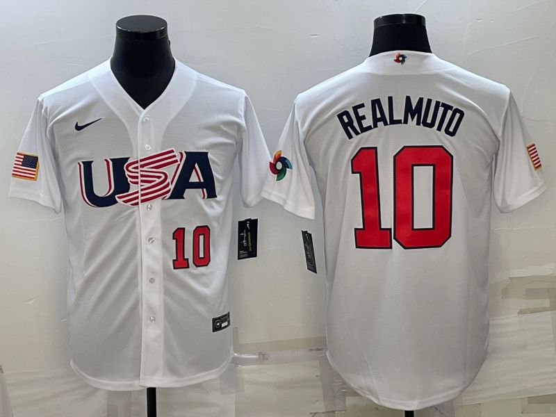 Men 2023 World Cub USA #10 Realmuto White Nike MLB Jersey17